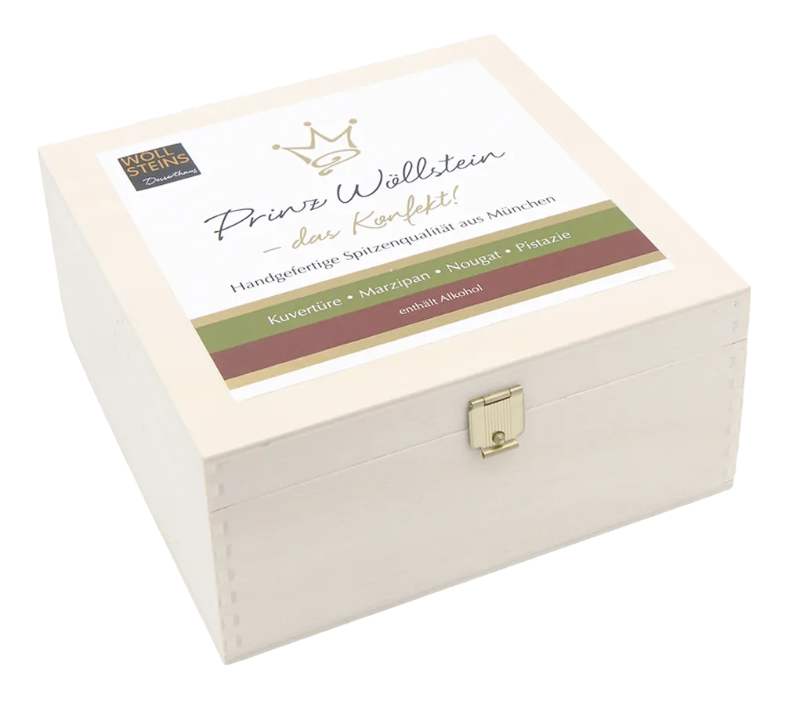 Holz Geschenkbox 32 Stück / 590 g Pralinen Konfekt Prinz Wöllstein